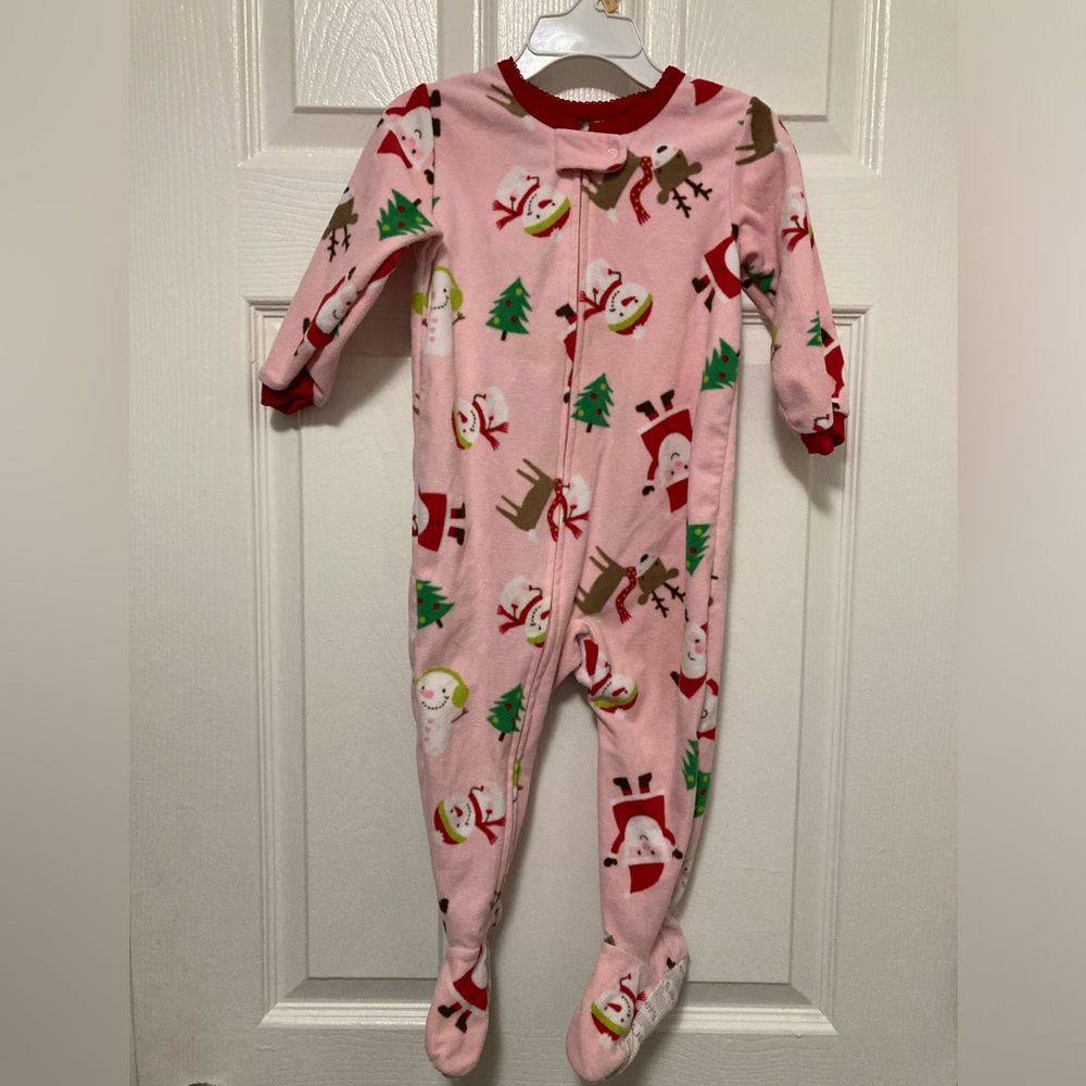 *Carter’s Pink Fleece Christmas Theme One Piece Footie Size 18M Sleeper #X